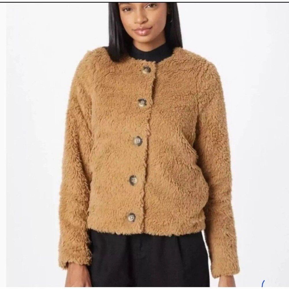 Vero Moda Womens Size XS Faux Fur Brown Tan Jacket Plush Soft Outdoors NWT